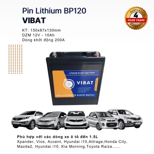 Pin Khởi Động Lithium VIBAT dành cho ô tô