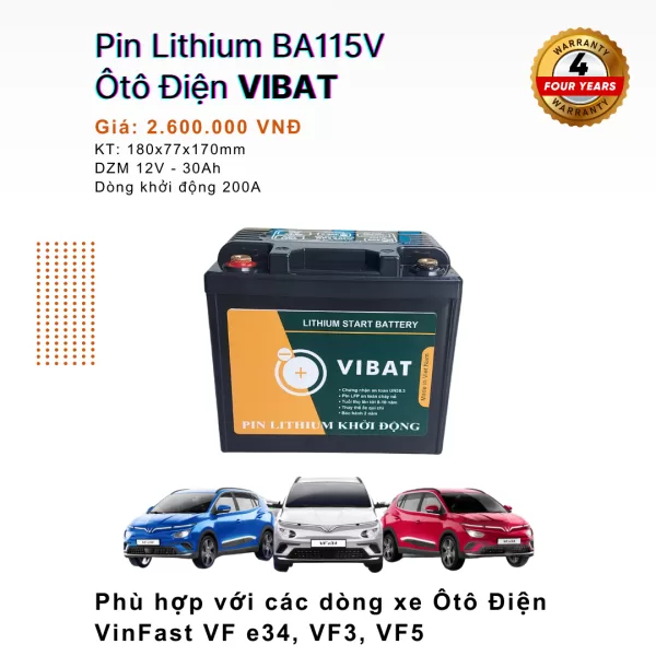 Pin Khởi Động Lithium VINFAST  VF e34 ô tô điện