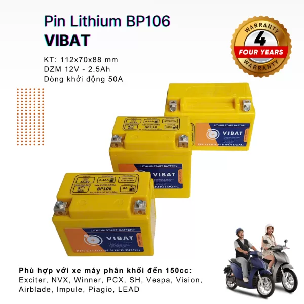 Pin Khởi Động Lithium VIBAT dành cho mô tô xe máy